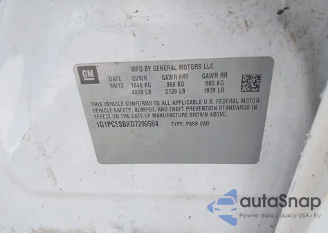 2013 Chevrolet Cruze 1Lt Auto из США, поврежденный, VIN 1G1PC5SBXD7299584